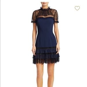 JONATHAN Simkai Navy Black Mock Neck Plisse Tulle Mini Cocktail Dress NW…
